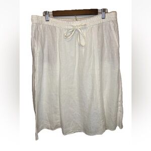 Talbots White 100% Linen Skirt with Drawstring Knee Length Size LP NWT
